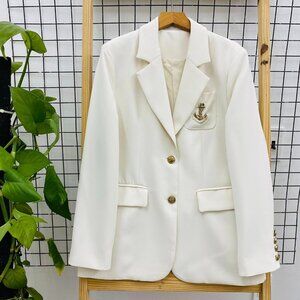 ✨ White Gold Anchor Button Blazer Elegant Chic Jacket